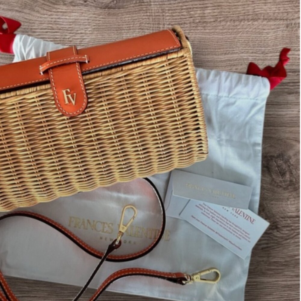 827 Frances Valentine Betsy Wicker Bag Crossbody Clutch Orange Natural NWT